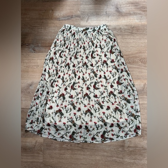 Floral Pleated Flowy Midi Skirt Neutral Colours Size Medium - Picture 2 of 12